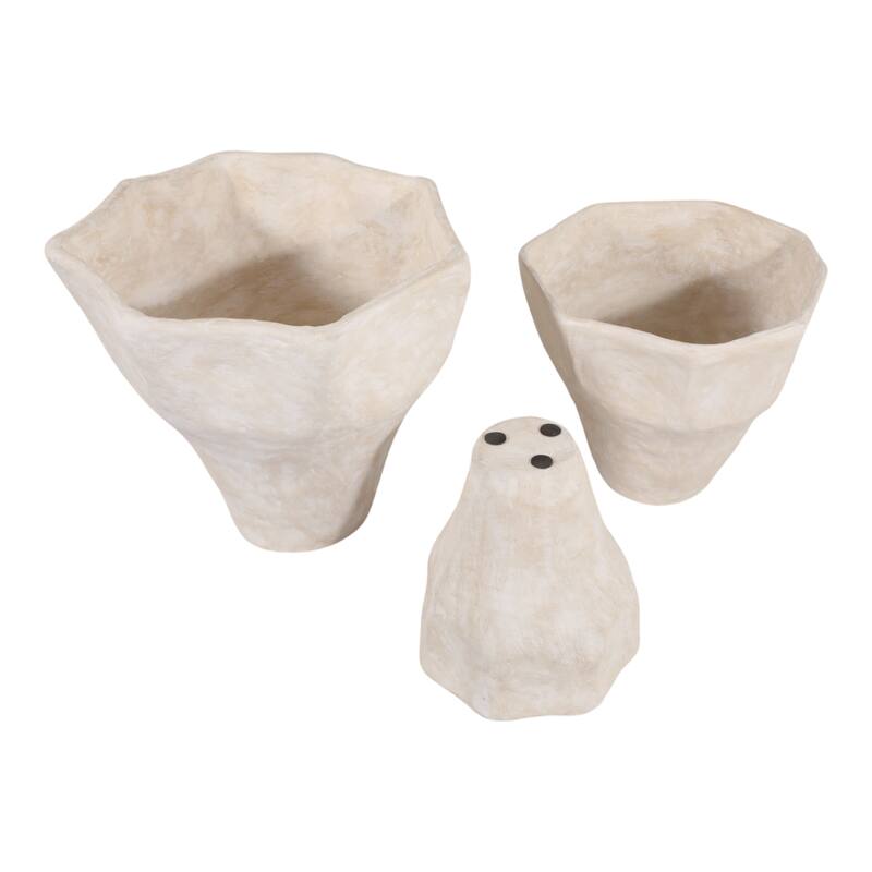 Pottery Garden Planter Textured Design (Set of 3) - 12/16/20" Ivory - 20" x 20" x 18"