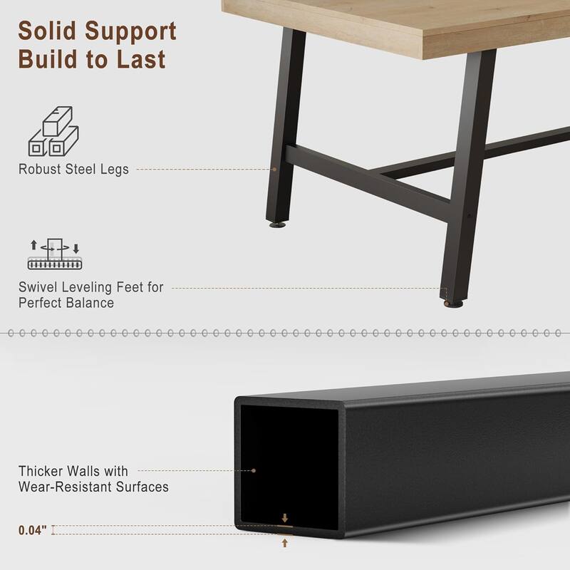 70.87 Long Dining Table for 6-8 People, Rustic Wood Kitchen Table with Metal Legs - Natural
