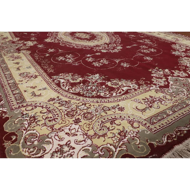 Burgundy Red Kashan Turkish Area Rug Machine Made Carpet - 6'6" x 9'10"
