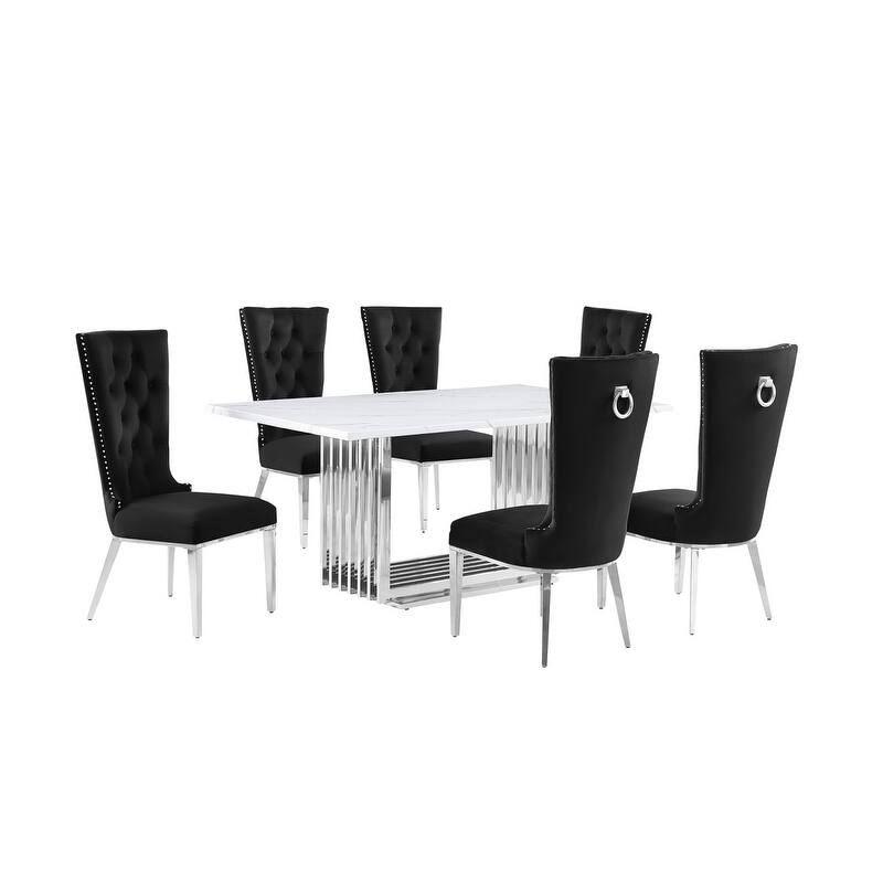 Best Quality Furniture D310/1-SC330-7 Dining Set with 68" White Marble Top