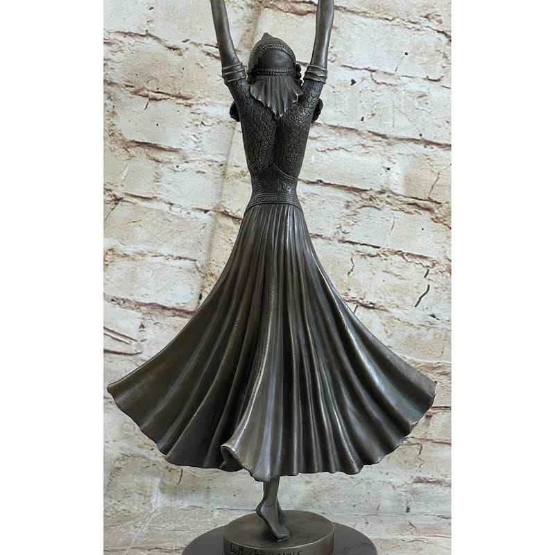 Art Deco Chiparus Russian Dancer Hands Raised Bronze Statue Sculpture Figure Marble Base