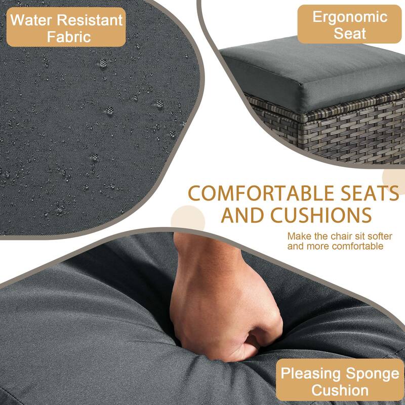 17.7" W Outdoor Rattan Patio Square Ottoman with Seat Cushion