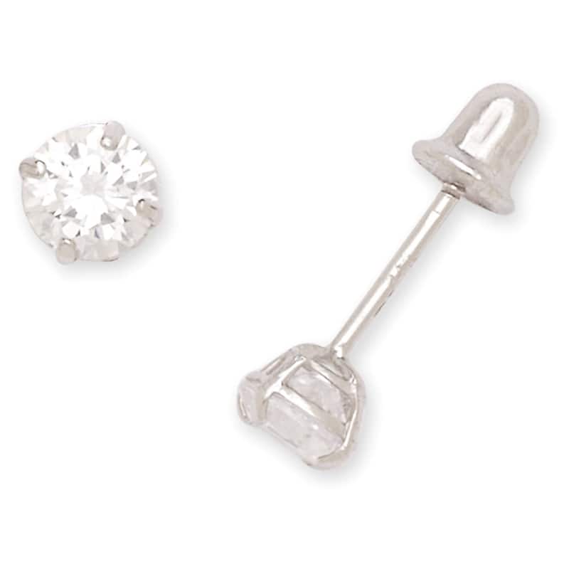 Curata 14k Yellow or White Gold 4mm Round Cubic Zirconia Screw Back Stud Earrings