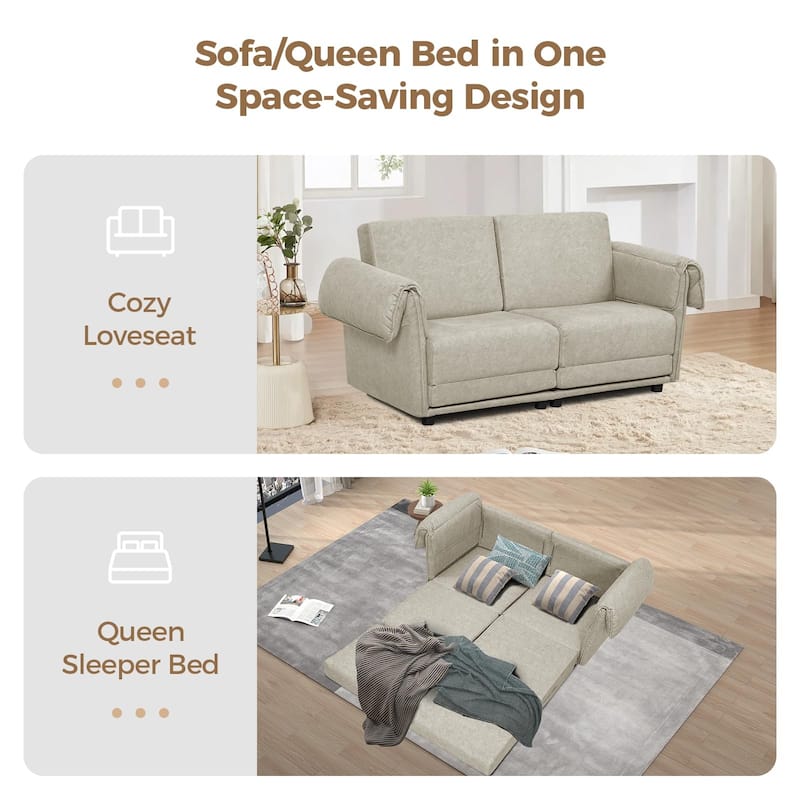 65" Loveseat Sleeper Sofa, Convertible Couch Bed Loveset Small Couchs for Living Room