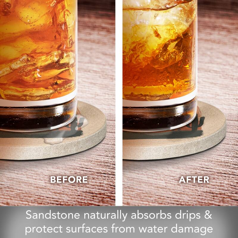 Desert Night 4 Pack Round Natural Sandstone Coasters with Protective Cork Backing Manufactured in The USA