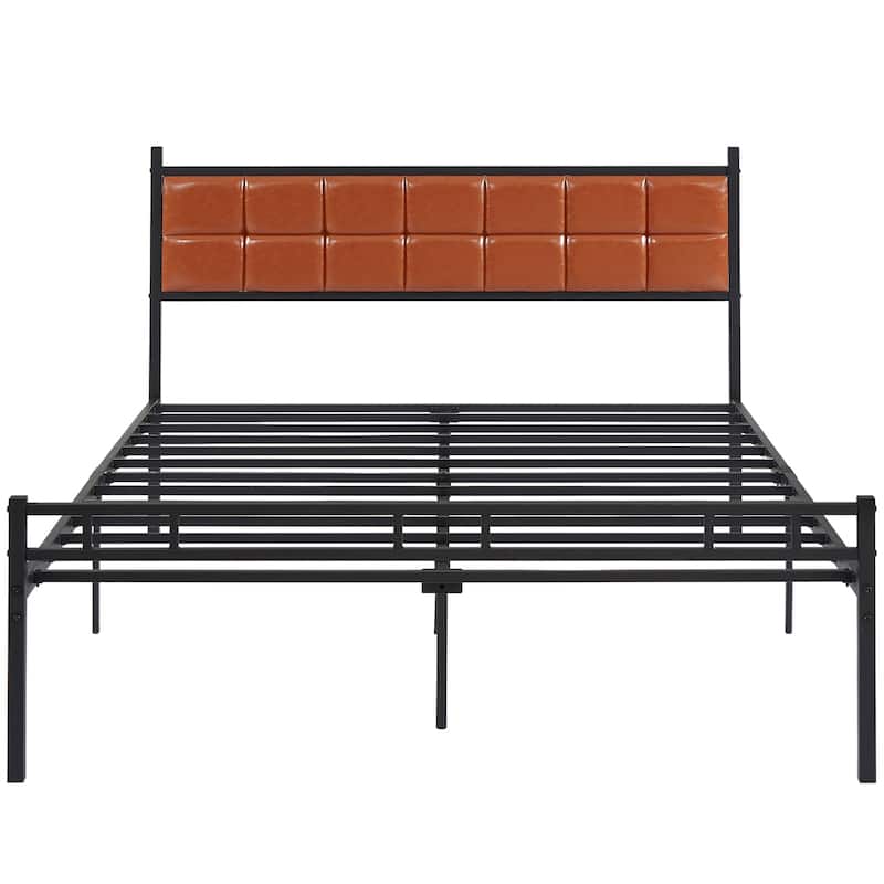 VECELO Faux Leather Tufted Bed, Metal Frame Bed Frame