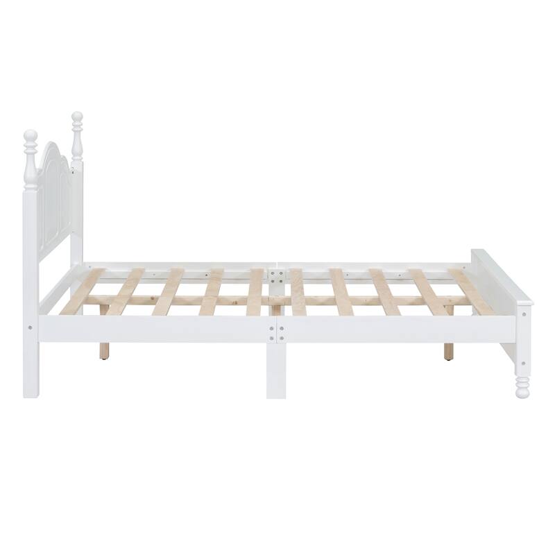 White Full Retro-Style Wood Platform Bed Frame with Wooden Slat Support, Easy Assembly
