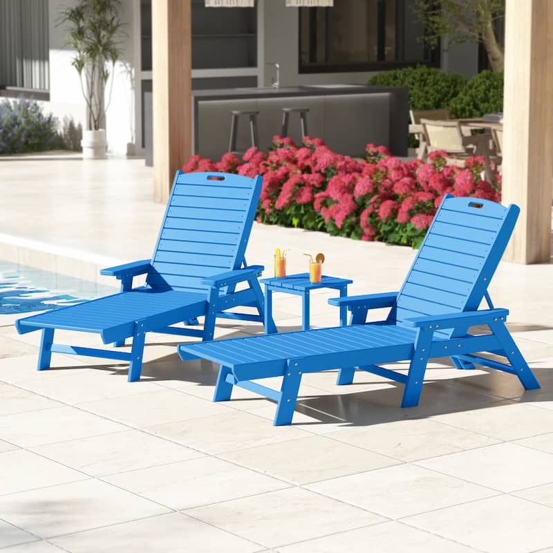 Laguna Hdpe All Weather Outdoor Patio Pool Reclining Chaise Lounges With Square Side Table (3-Piece Set)