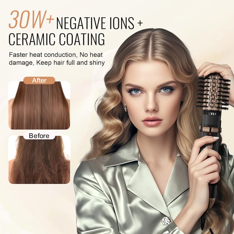 VEVOR Rotating Hair Dryer Brush, Ionic Hot Air Styling Brush with 3-Temp Blow Dryer Brush for Fast Drying Straightening Curling