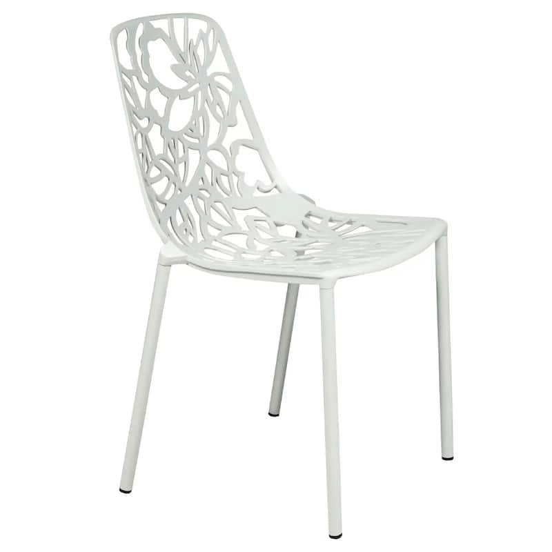 Devon Aluminum Floral Cutout Stackable Dining Chair for Dining Room, Patio, or Garden - White