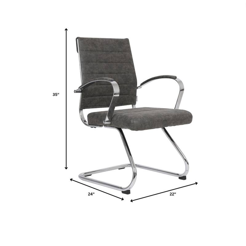 Benmar Modern Leather Office Chair with Stainless Steel Sled Base, Floor Caps, Ergonomic Desk Chair for Home Office or Workspace