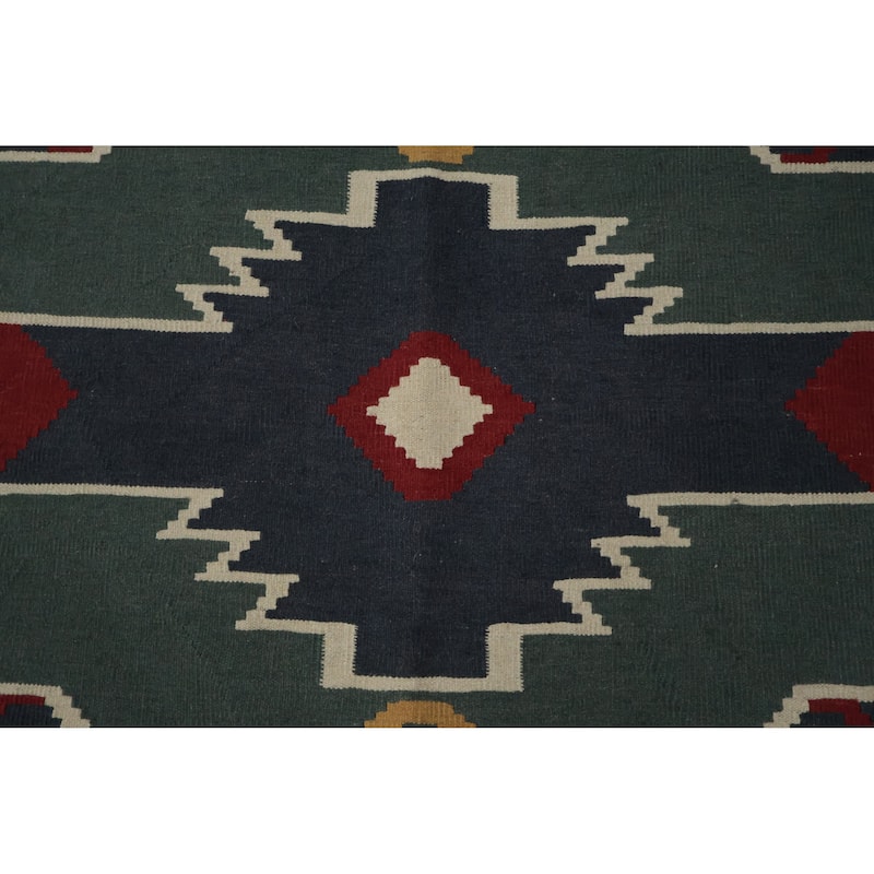 Hand Woven Oriental 100% Wool Carpet Southwestern Tribal Beige & Ivories Kilim Area Rug - 11' 3'' X 8' 8''