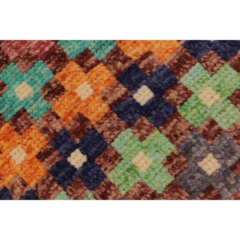 Eclectic Balochi Woodard Maroon/Orange Hand Knotted Wool Rug - 3'3'' x 5'1''