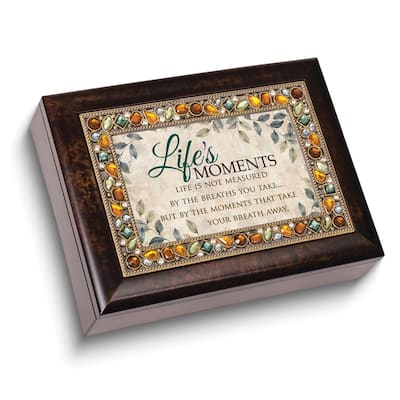 Curata LifeS Moments Sentiment Jeweled 4x6 Frame (Plays Wonderful World) Amber Resin Music Box Velvet Lining