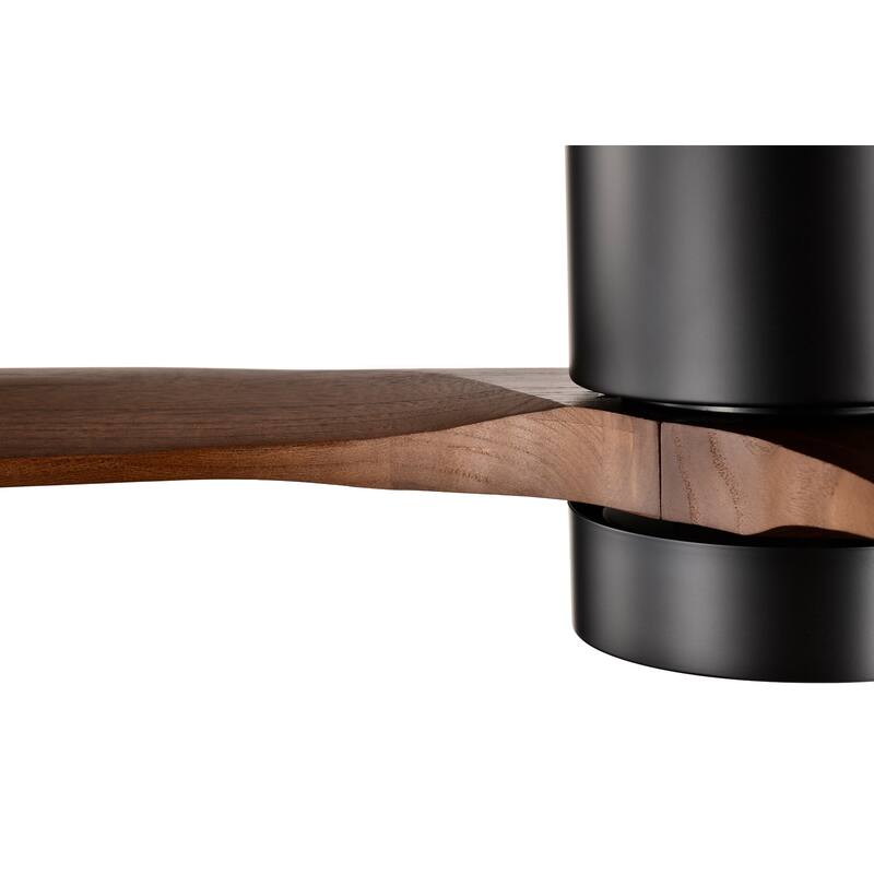 Matte Black 52 in. Indoor Flush Mount Ceiling Fan with 3 Solid Wood Blades (Dark Walnut), 6-Speed Remote Control 3CCT LED Light