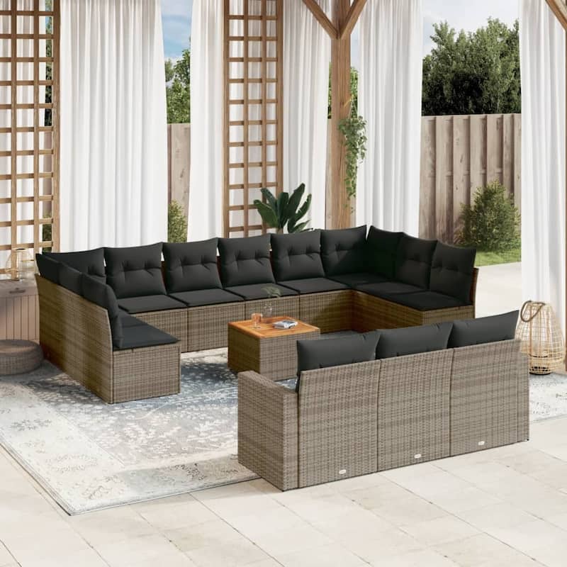 vidaXL Patio Sofa Set with Cushions Outdoor Furniture 14 Piece Poly Rattan - 21.7 x 21.7 x 14.6 - Gray