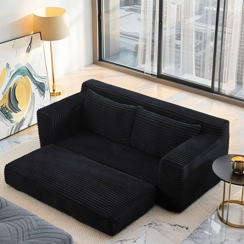 Minimalist Loveseat Sofa Bed with Steel Frame, 2-Seater Settee with Square Armrests for Living Room Apartment