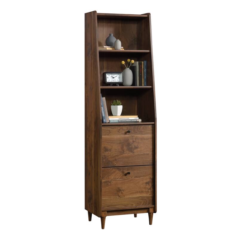 Engineered Wood Mid-Century Modern Narrow Bookcase, Brown - 19.69"W x 15.59"D x 70.39"H