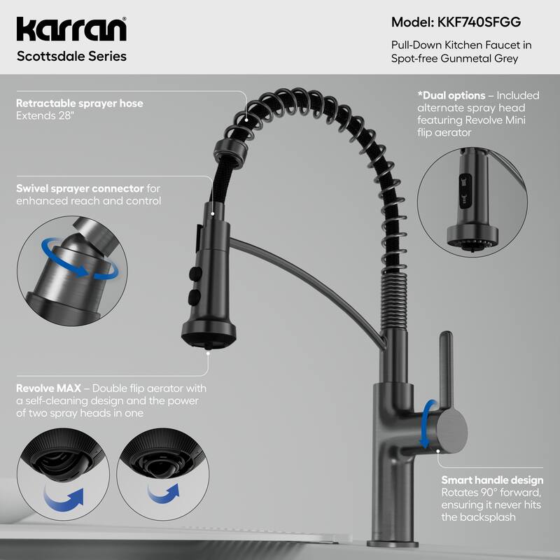 Karran Scottsdale Single Handle Commerical Pull-Down Sprayer Kitchen Faucet
