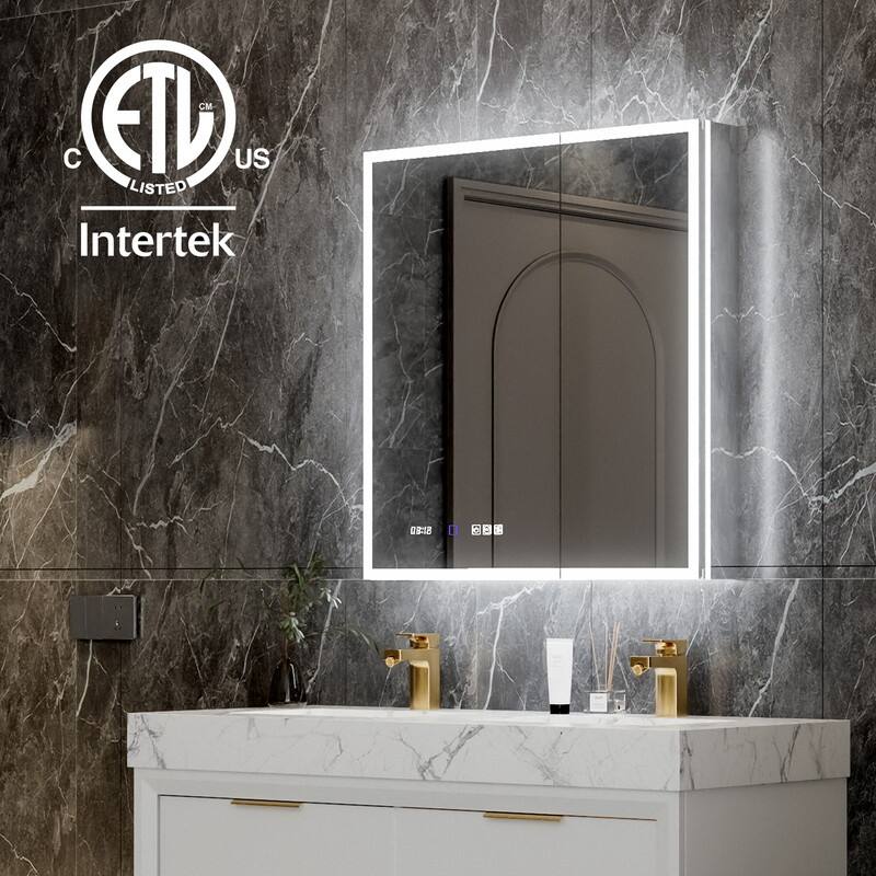 MEDUNJESS Double Opening Frameless Bathroom Mirror Cabinet with Defogging