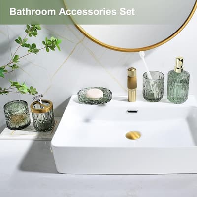Green Glass Bathroom Accessory Set