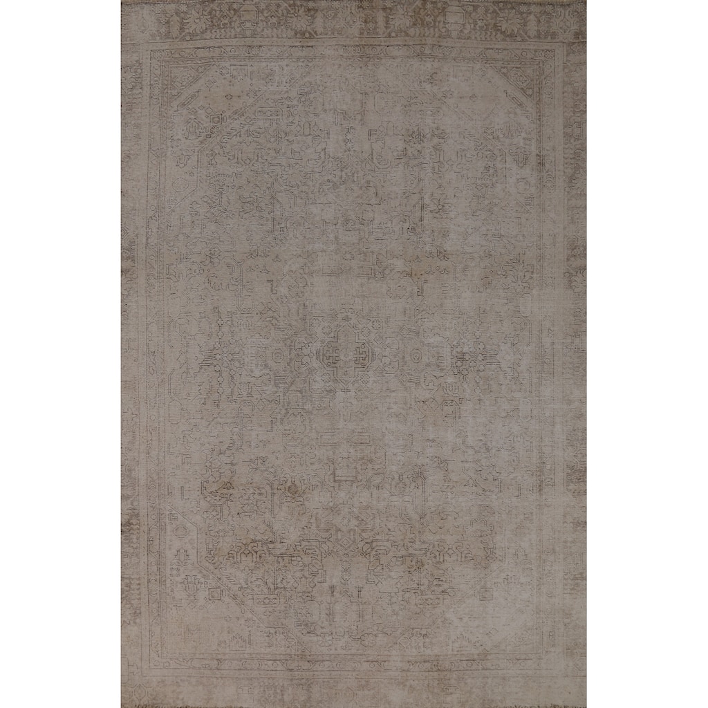 Tabriz Persian Vintage Rug Handmade Beige Wool Carpet - 6'9" x 10'0"