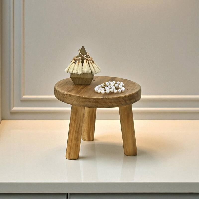 3-Leg Wooden Pedestal Display Stand - 7.75" - Brown