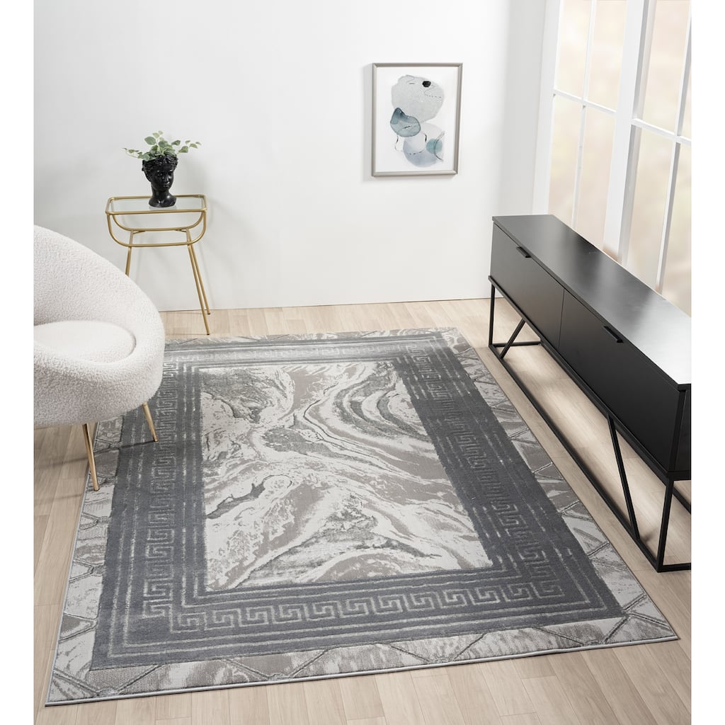 Ksamil Collection Abstract Border Area Rug
