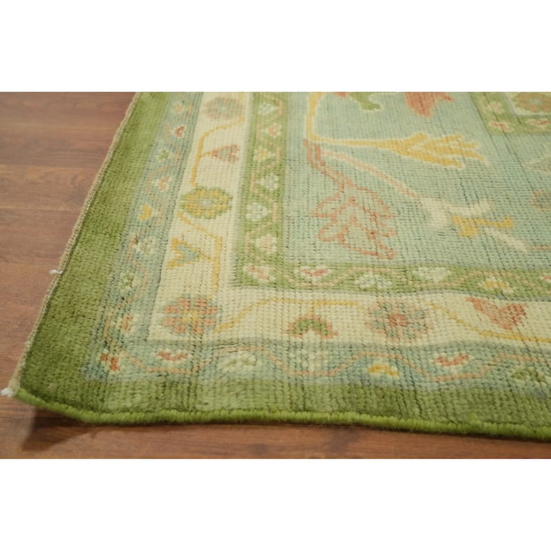 Floral Green Oushak Vegetable Dye Large Rug, Floral Geometric Carpet - 14' 10'' X 11' 10''
