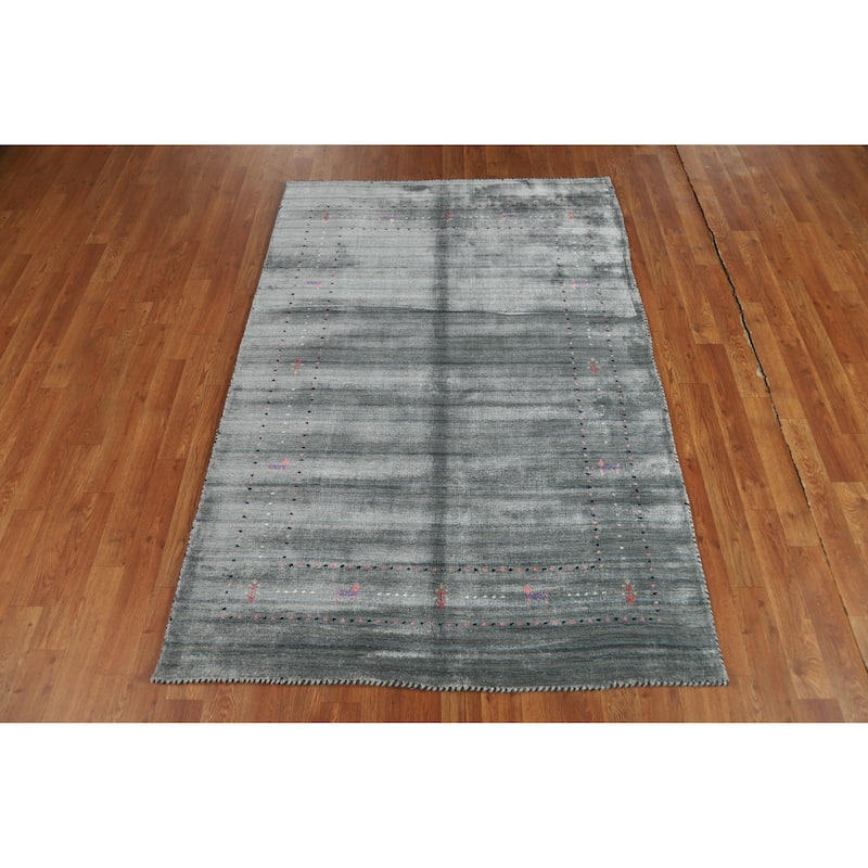 Hand Knotted Oriental 100% Wool Carpet Tribal Tribal Greys & Charcoal Gabbeh Area Rug - 5' 11'' X 4' 0''