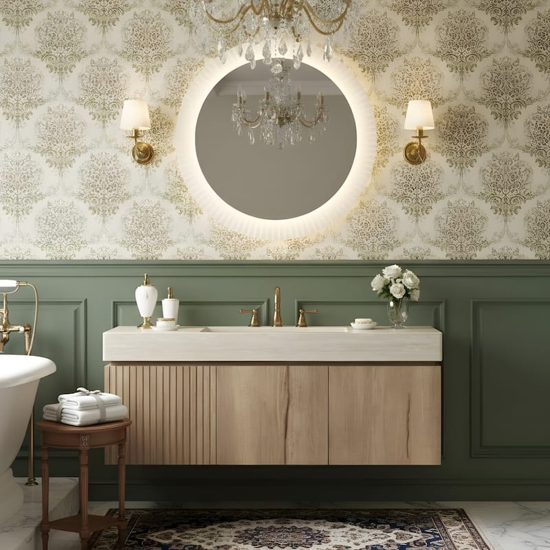 48" Bathroom Vanity with Sintered Stone countertop and Sink - Roman limestone countertop -  Light Oak