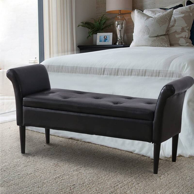 Storage Ottoman Bench with Arms Upholstered Tufted Storage Bench for Bedroom Entryway Bench Footstool with Large Storage