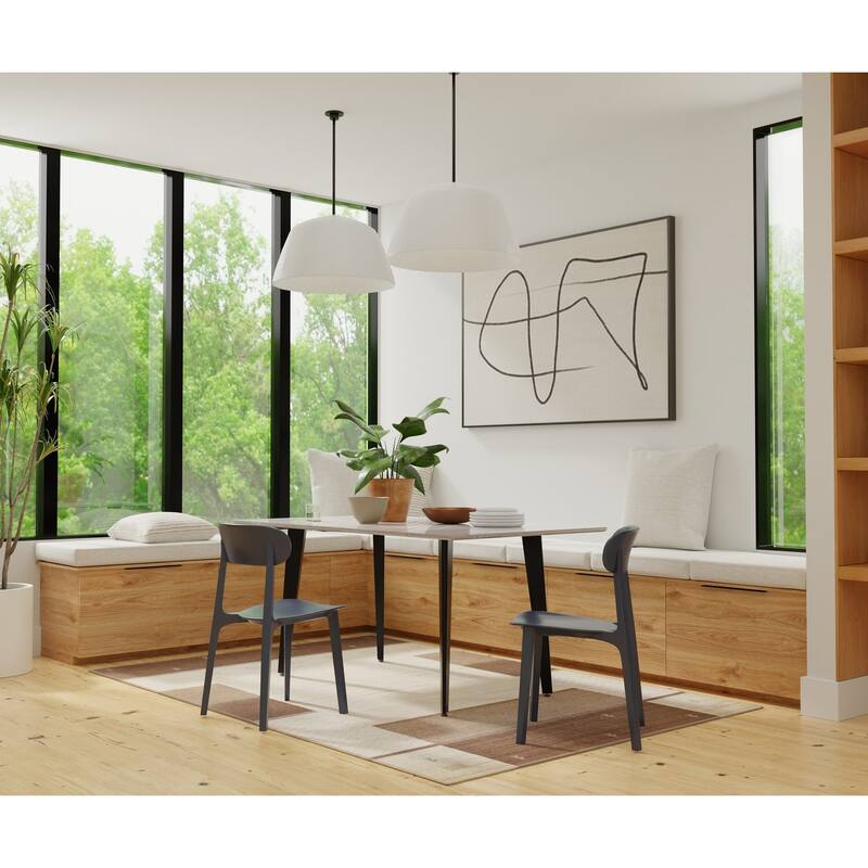 Dining Table with Sintered Stone Top and Metal Black Legs - Grey