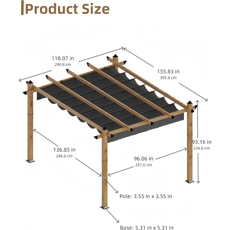 10*13FT Aluminum Flower Rack Grape Rack, Imitation Wood Grain Column Khaki