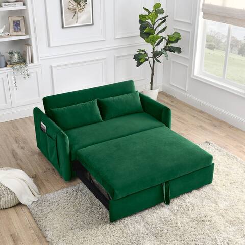 Velvet Loveseat Sofa Modern Convertible Sofa Bed with Adjustable Backrest Pull out Bed