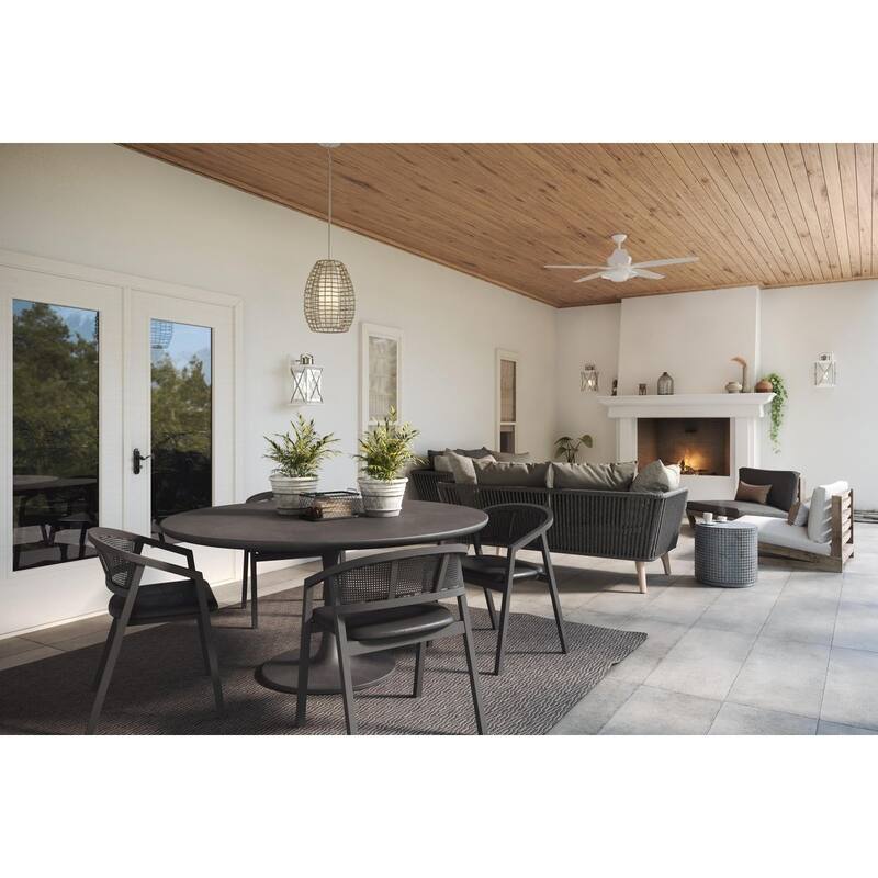 Pawley Collection One-Light Galvanized and Natural Rattan Indoor Outdoor Hanging Pendant Light - 12 in x 12 in x 16 in
