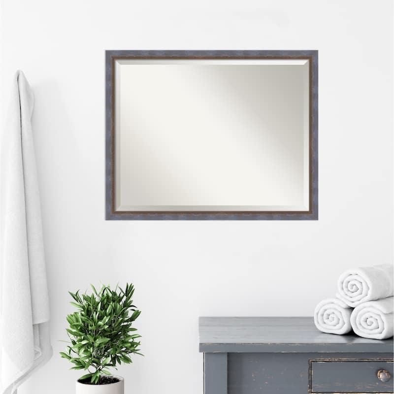 Two Tone Beveled Wood Framed Bathroom Vanity Wall Mirror