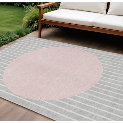 HomeRoots Striped Transitional Rectangle Outdoor Rug