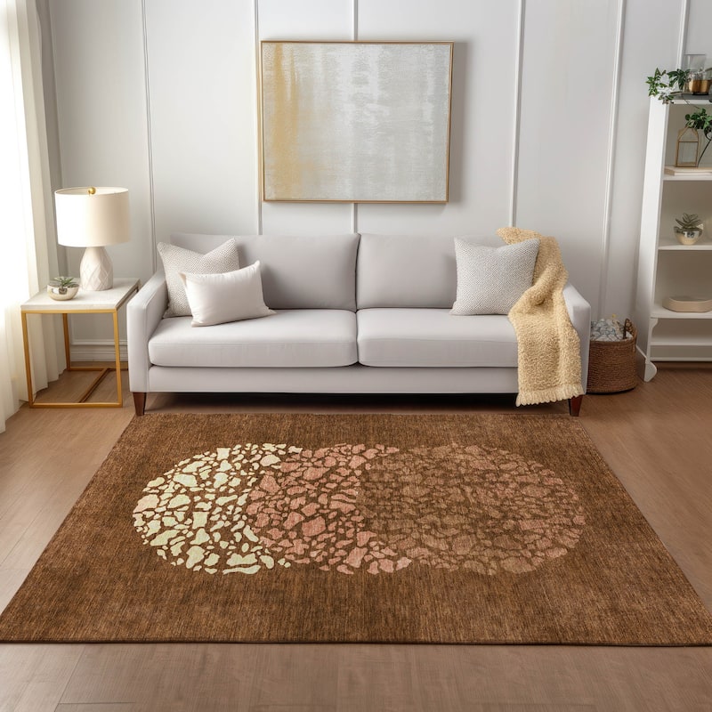 Machine Washable Indoor/ Outdoor Chantille Modern Mosaic Rug - Paprika - 5' x 7'6"