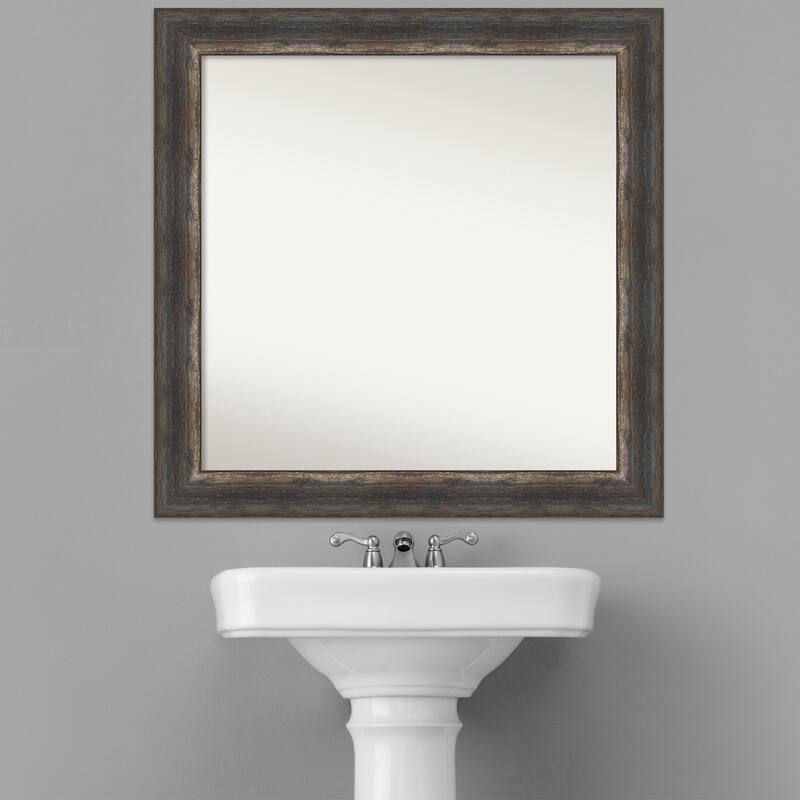 Non-Beveled Bathroom Wall Mirror - Bark Rustic Char Frame