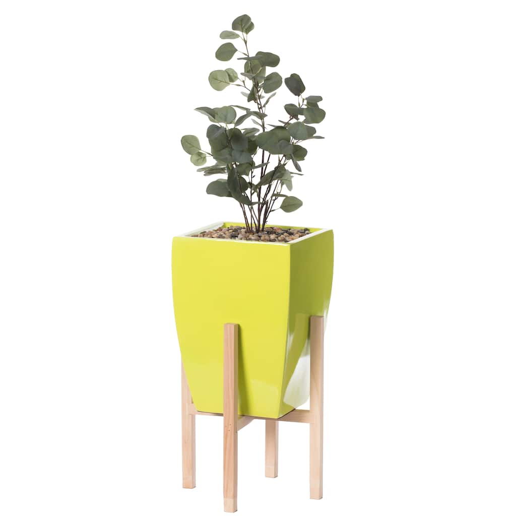 Green Indoor Decorative Square Planter With Wooden Stand