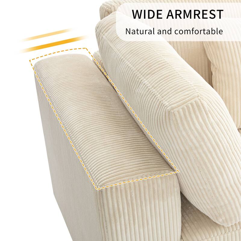 105'' 3 Seater Sofa with Removable Back Cushions and 5 Pillows, Beige Polyester, for Living Room