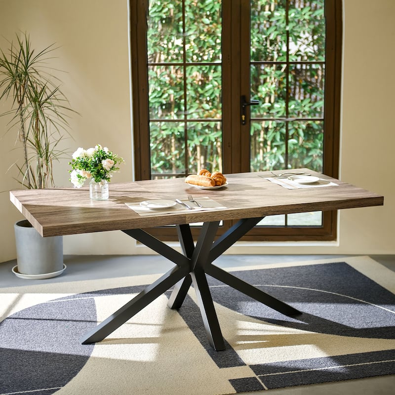 71in Pedestal Dining Table with Extension Leaf Crossed Legs