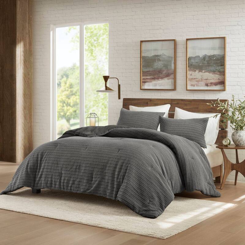 Woolrich Lyon Waffle Washed Comforter Set - Full/Queen - Charcoal