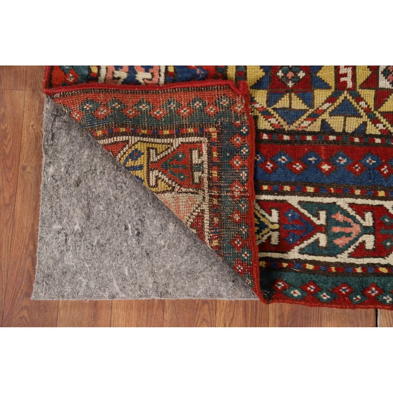 Pre-1900 Antique Kazak Vegetable Dye Rug Hand-Knotted Wool Carpet - 3'7" x 5'2"
