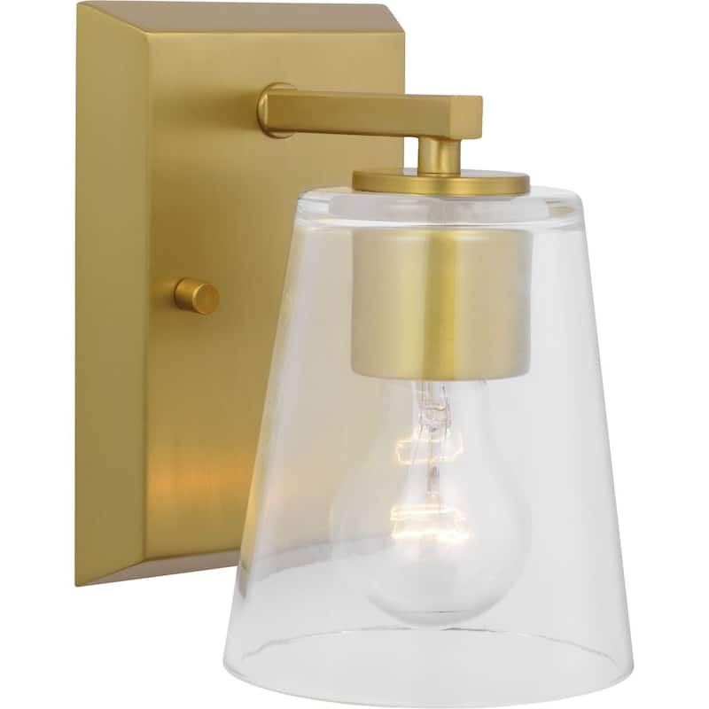 Vertex Collection One-Light Brushed Gold Clear Glass Contemporary Bath Light - 4.75 in x 6.25 in x 7.5 in - 4.75 in x 6.25 in x 7.5 in
