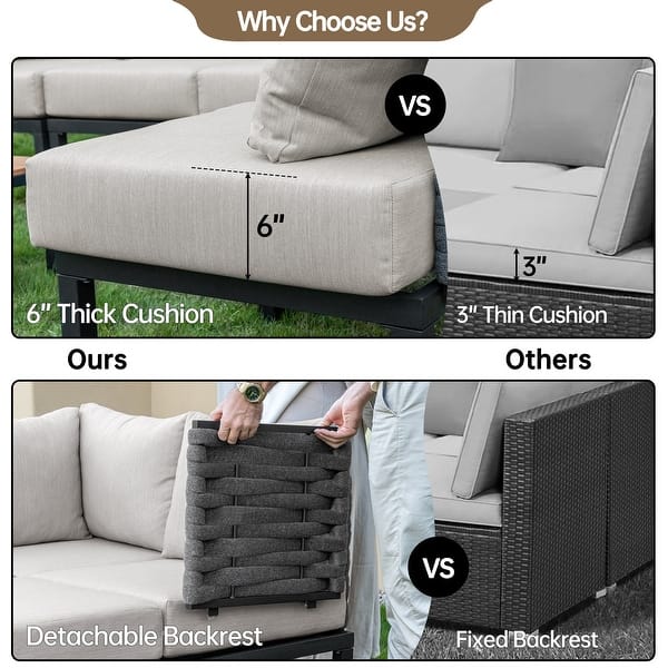 Outdoor Patio Furniture Set, L-Shaped Sectional Sofa with 6" Thick Cushion & Coffee Table for Backyard, Porch