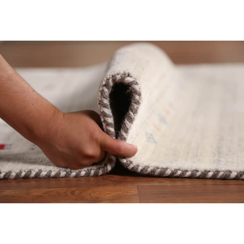 Beige Tribal Gabbeh Indian Area Rug Hand-Knotted Wool Carpet - 5'0" x 7'9"