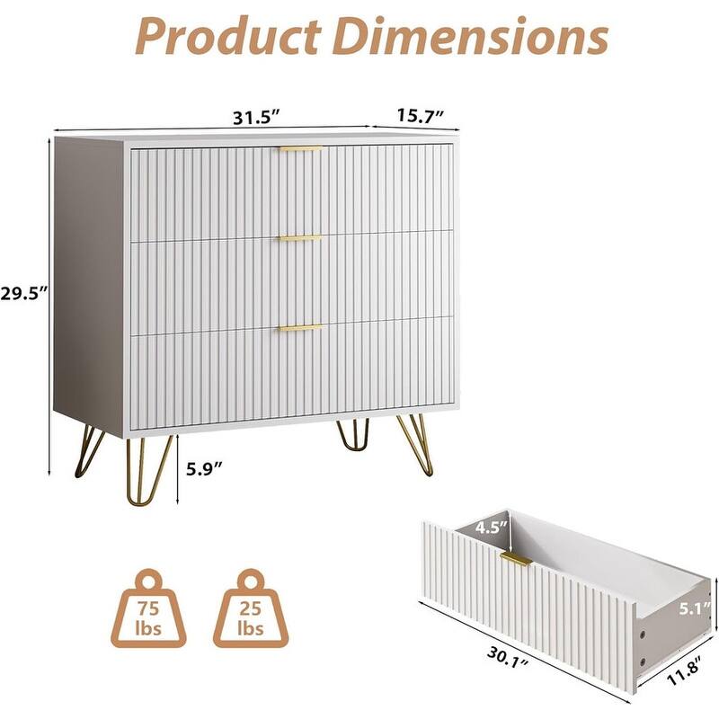 FURNIWAY Fluted Drawer Dresser for Bedroom