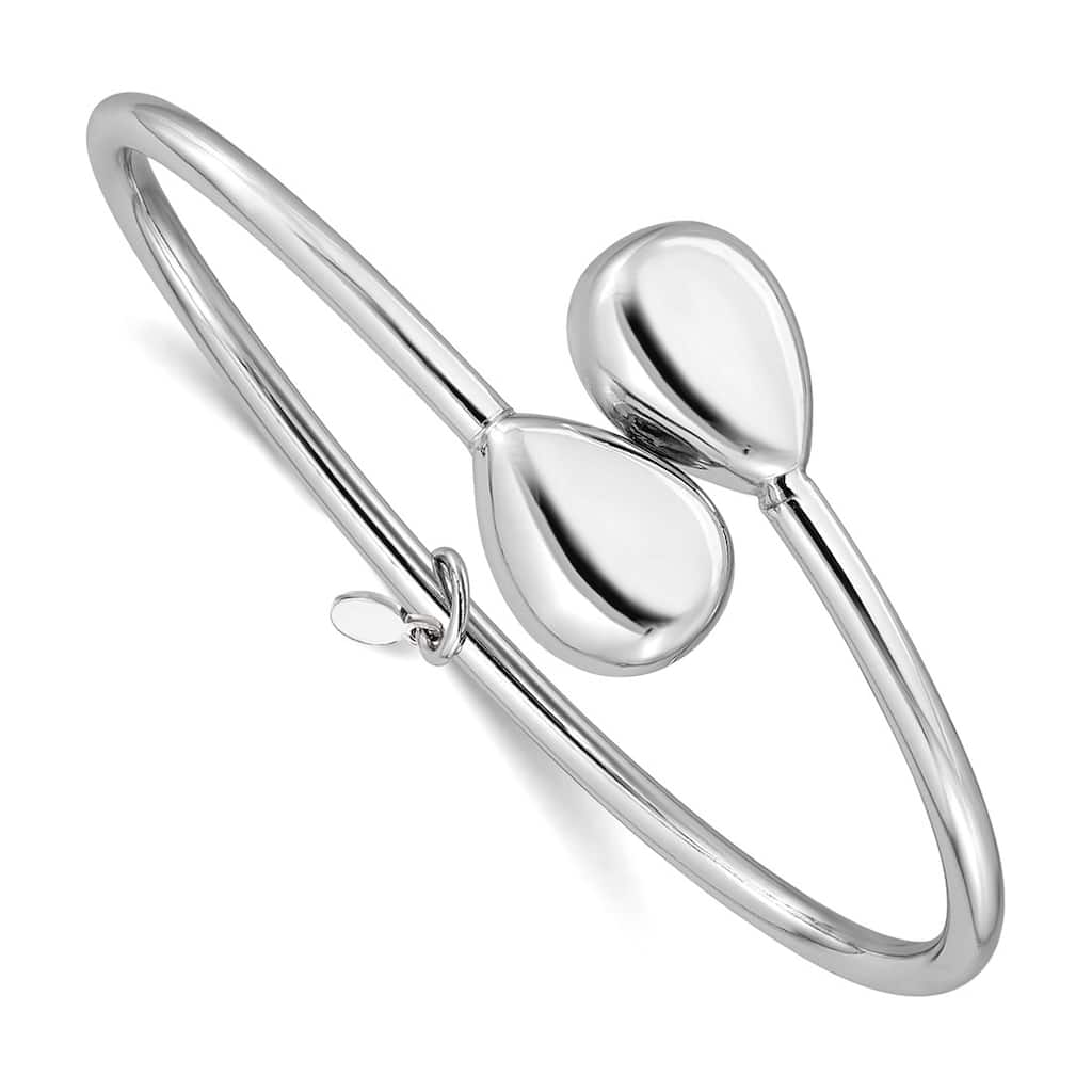 Curata 925 Sterling Silver 7" Italian Rhodium Puffed Teardrop Bypass Flexible Bracelet